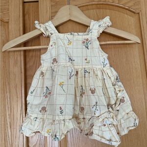 Disney Yellow Cream Floral Plaid Ruffle Dress